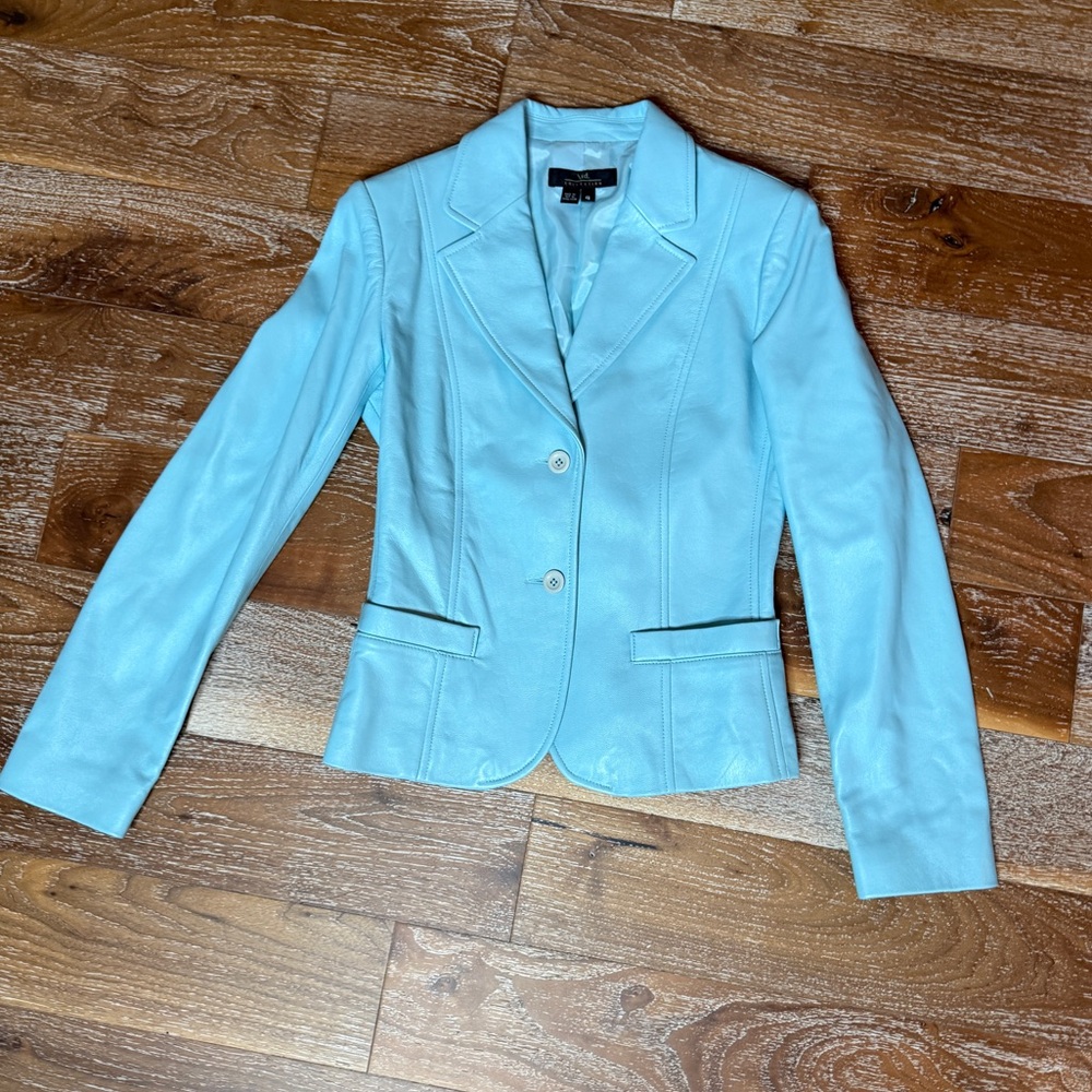 /id Collection (Nordstrom) Turquoise Lt. Blue Leather Blazer Jacket / Size 4